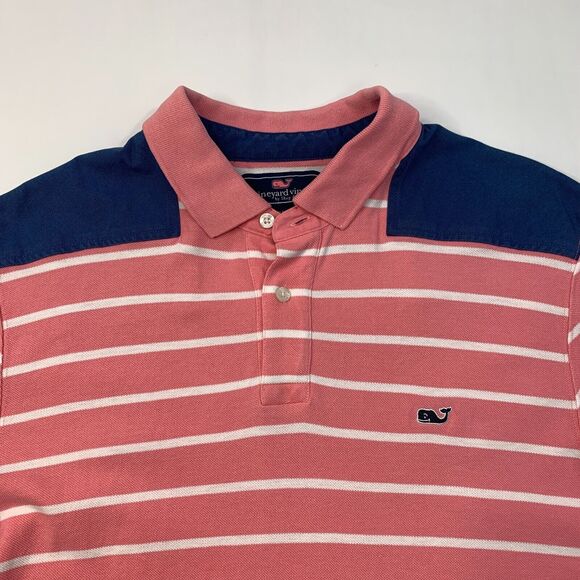 Vineyard Vines Polo Shirt Mens L Large Pink Striped Cotton Collared Island Shep - Picture 4 of 12